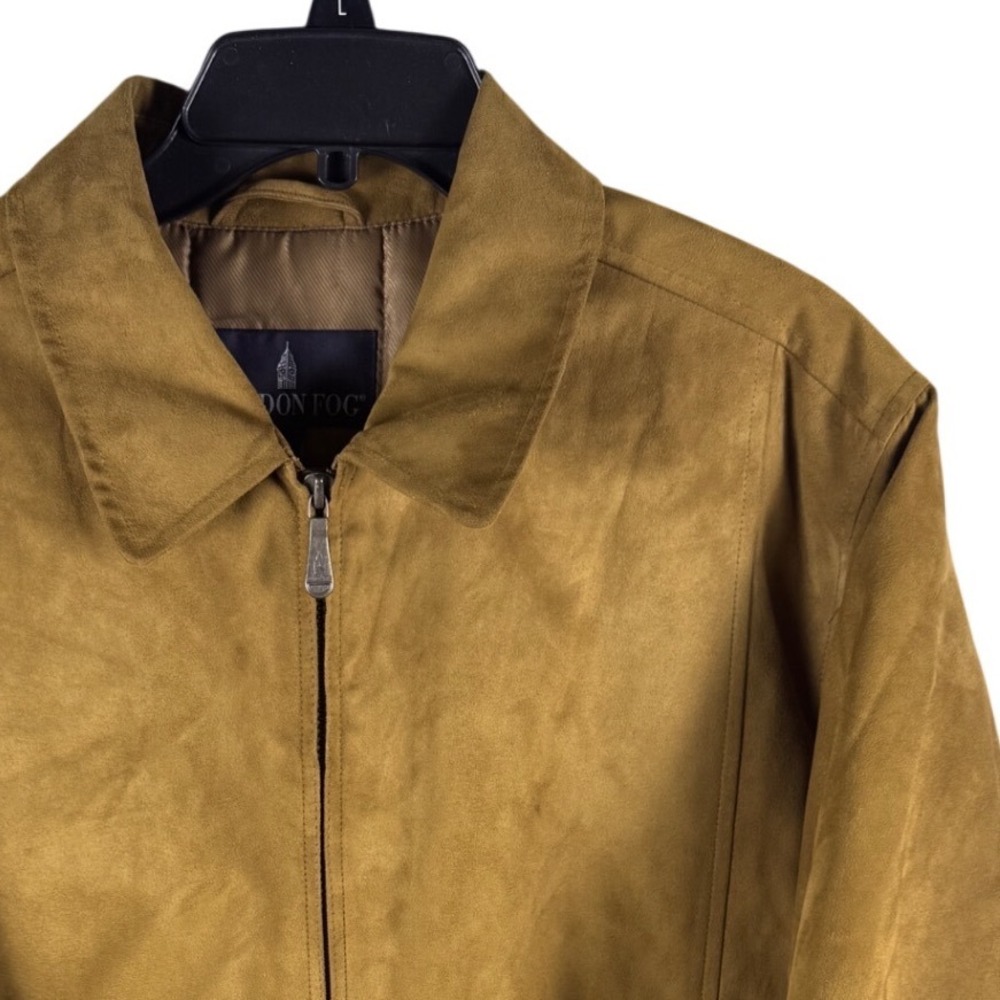 London Fog Mens Faux Suede Harrington Jacket Tan Camel Full Zip Coat Size M REG